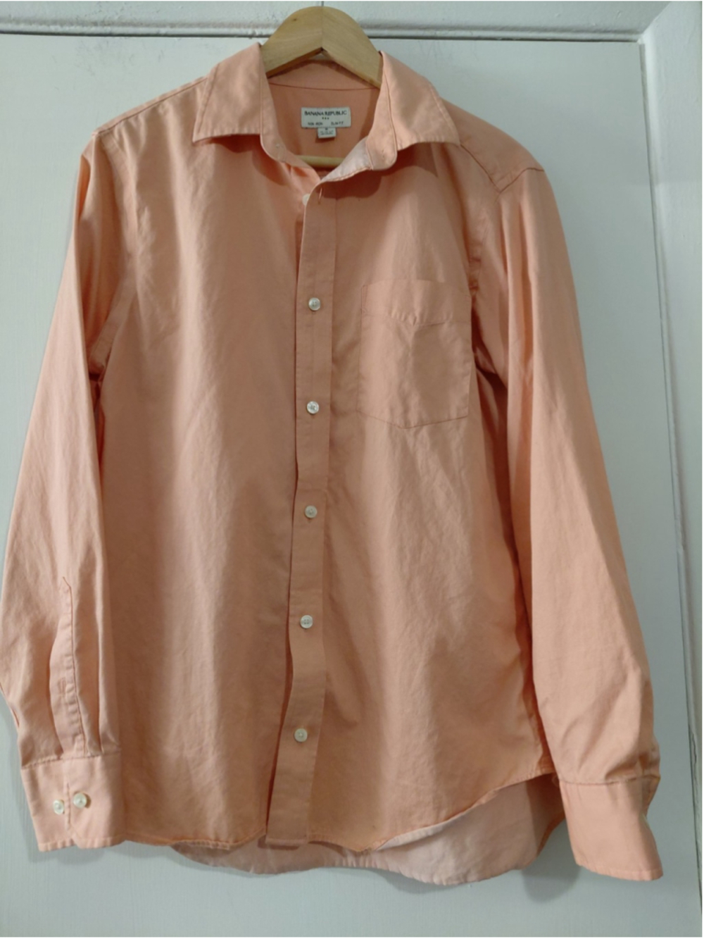 Men's Banana Republic Slim Fit No Iron Medium 15-15.5 Dress Shirt Peach All...